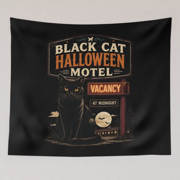 Item preview, BLACK CAT HALLOWEEN MOTEL Vacancy at Midnight Halloween Vintage Screen Print designed and sold by KristenosNehk.