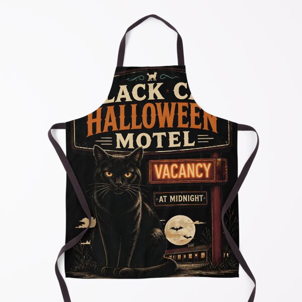 Item preview, BLACK CAT HALLOWEEN MOTEL Vacancy at Midnight Halloween Vintage Screen Print designed and sold by KristenosNehk.