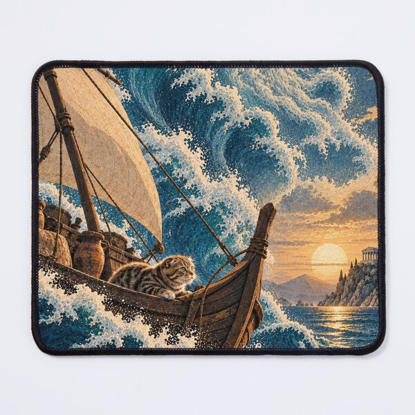 Item preview, Poseidon’s Wrath – The Odyssey Greek Mythology Cat Japanese Woodblock Art designed and sold by NoodlesTheCat.