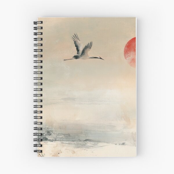 Item preview, Crane Red Sun Mountain, Beige Gray Watercolor Japandi Landscape designed and sold by Studio Harmonia.
