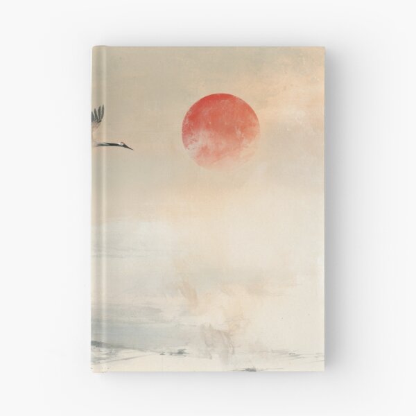 Artikelvorschau, Crane Red Sun Mountain, Beige Gray Watercolor Japandi Landscape entworfen und verkauft von Studio Harmonia.