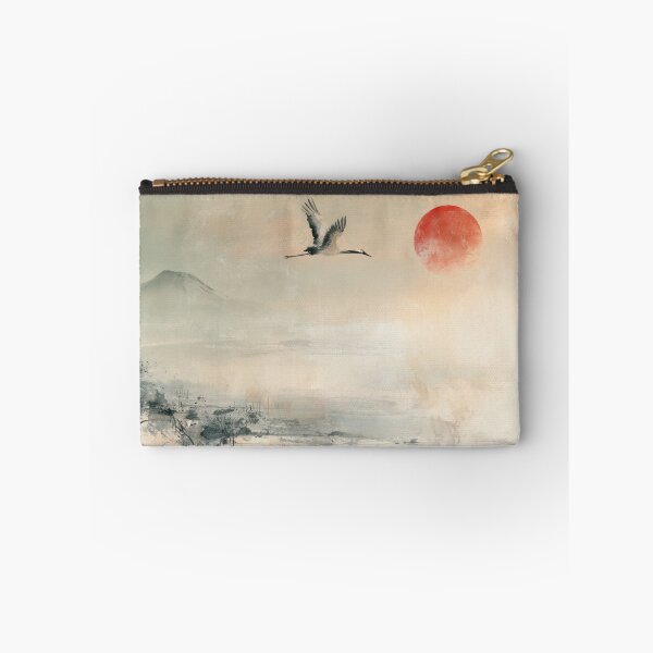 Item preview, Crane Red Sun Mountain, Beige Gray Watercolor Japandi Landscape designed and sold by Studio Harmonia.