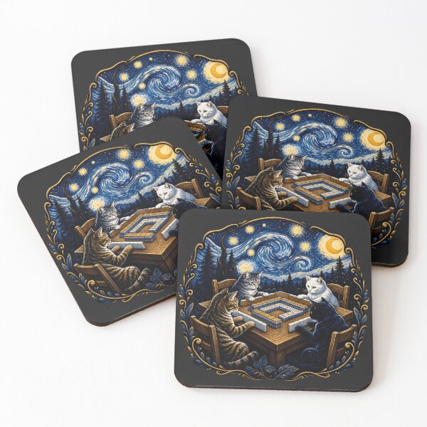 Item preview, Starry Night Cats Playing Mahjong designed and sold by legendaryskins.