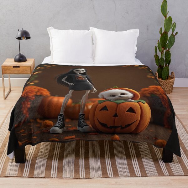 Item preview, Cute Skeleton Girl and Puppy in Pumpkin designed and sold by MargaretPolanco.