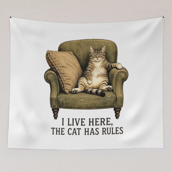 Item preview, Cat Rules the House Armchair Humor Illustration designed and sold by Artmares.