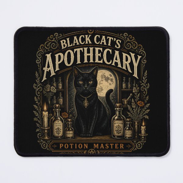 Item preview, Black Cat's Apothecary Potion Master Halloween Gothic Botanical Engraving designed and sold by RoyesButler.
