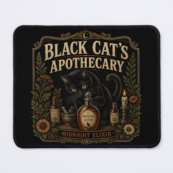 Item preview, Black Cat's Apothecary Midnight Elixir Halloween Vintage Apothecary Label designed and sold by RoyesButler.