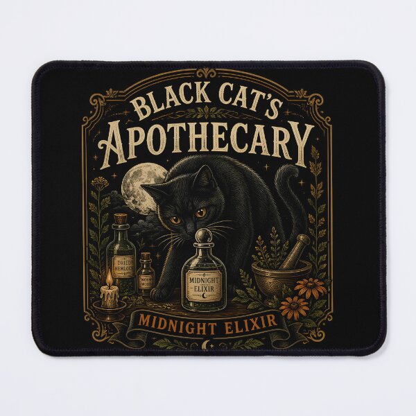 Item preview, Black Cat's Apothecary Midnight Elixir Halloween Gothic Botanical Engraving designed and sold by RoyesButler.