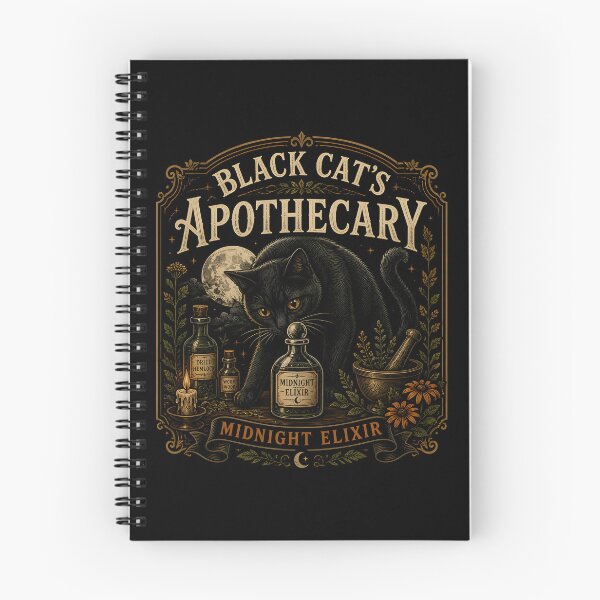 Item preview, Black Cat's Apothecary Midnight Elixir Halloween Gothic Botanical Engraving designed and sold by RoyesButler.