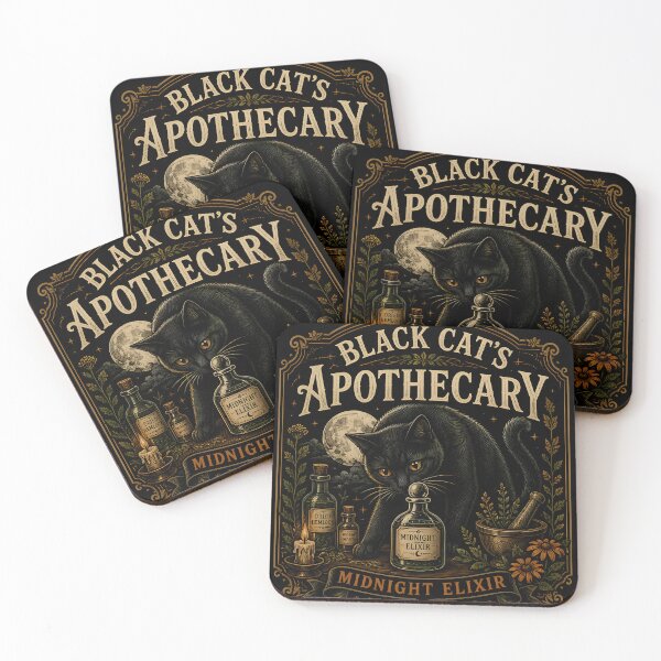 Item preview, Black Cat's Apothecary Midnight Elixir Halloween Gothic Botanical Engraving designed and sold by RoyesButler.