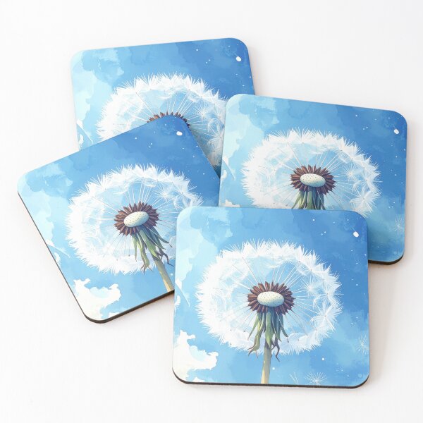 Item preview, Bright dandelion under a blue sky with clouds and floating seeds in the air designed and sold by CreativeLarysa.