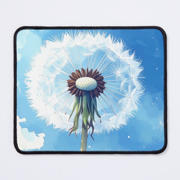 Item preview, Bright dandelion under a blue sky with clouds and floating seeds in the air designed and sold by CreativeLarysa.