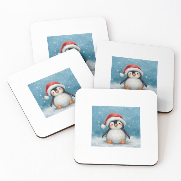 Item preview, Cute Little Penguin Wearing Santa Hat – Watercolor Christmas Illustration designed and sold by mayatA-rt.
