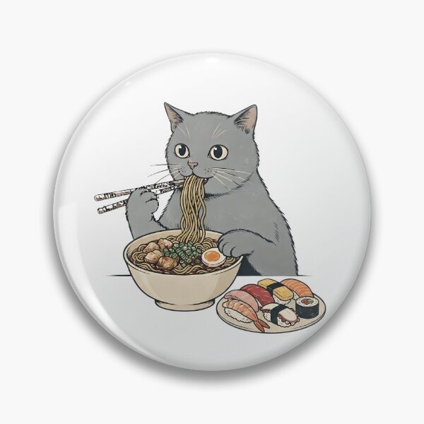 Item preview, Gray cat eating ramen designed and sold by Rockveil Co..