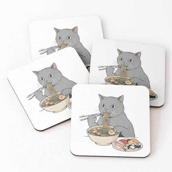 Item preview, Gray cat eating ramen designed and sold by Rockveil Co..