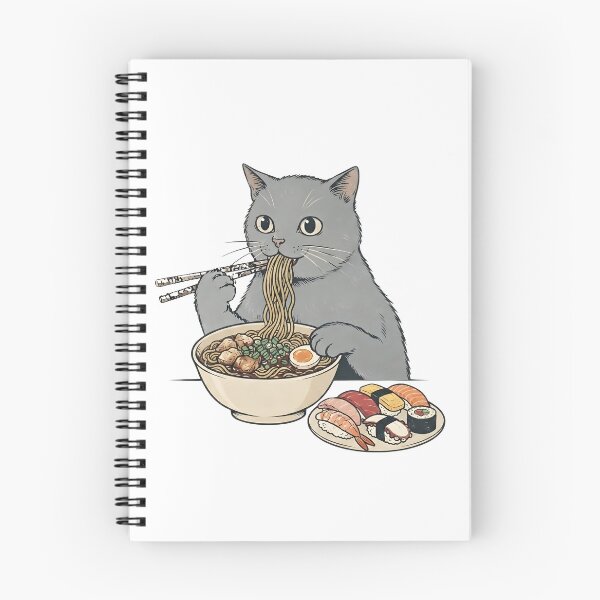 Item preview, Gray cat eating ramen designed and sold by Rockveil Co..