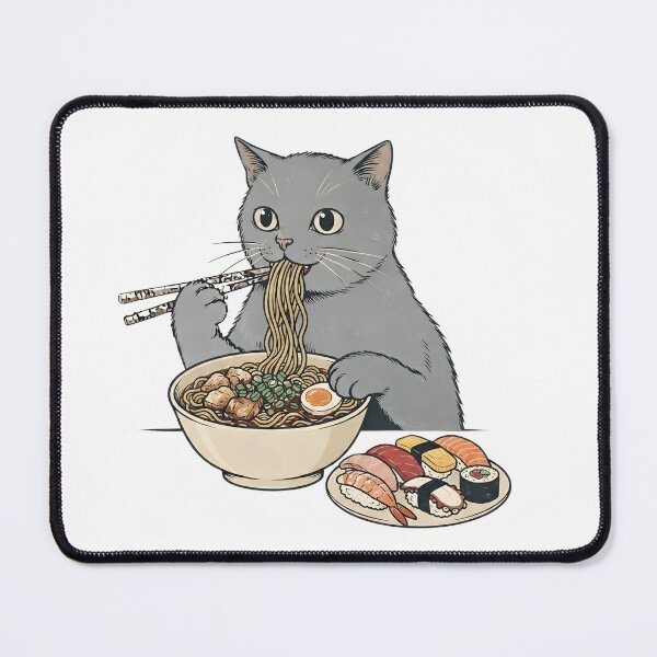 Item preview, Gray cat eating ramen designed and sold by Rockveil Co..