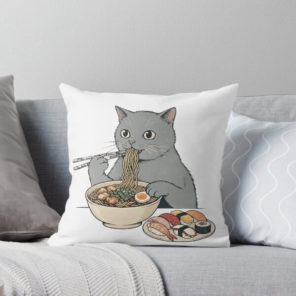 Item preview, Gray cat eating ramen designed and sold by Rockveil Co..