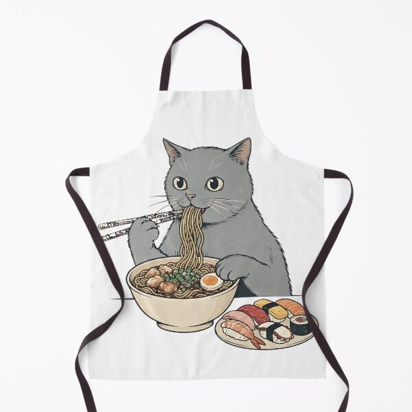 Item preview, Gray cat eating ramen designed and sold by Rockveil Co..