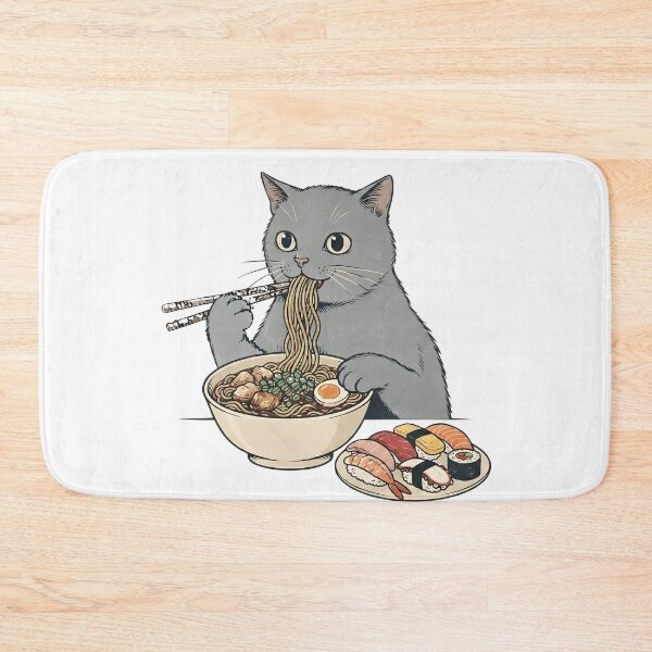 Item preview, Gray cat eating ramen designed and sold by Rockveil Co..