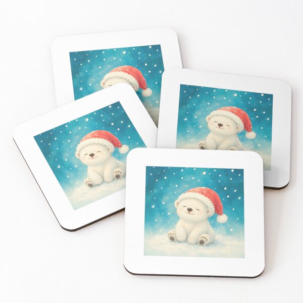 Item preview, Cute Little White Bear Wearing Santa Hat – Watercolor Christmas Illustration designed and sold by mayatA-rt.