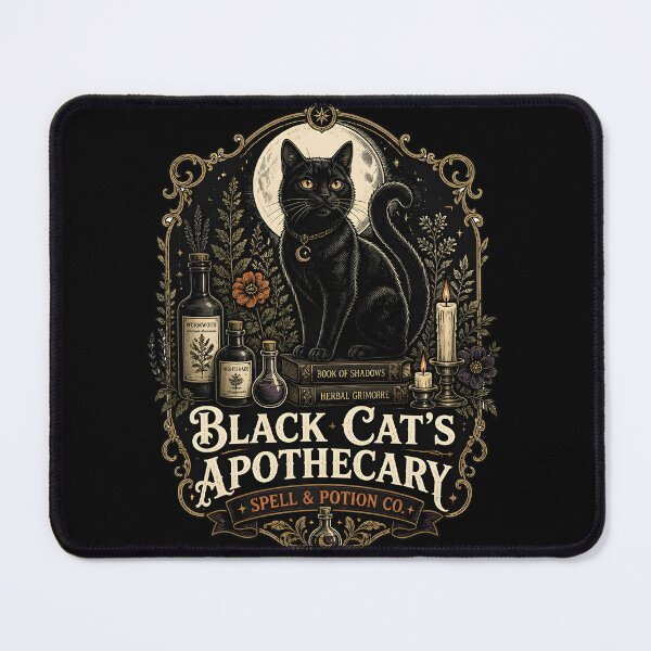 Item preview, Black Cat's Apothecary Spell & Potion Co. Halloween Gothic Botanical Engraving designed and sold by RoyesButler.