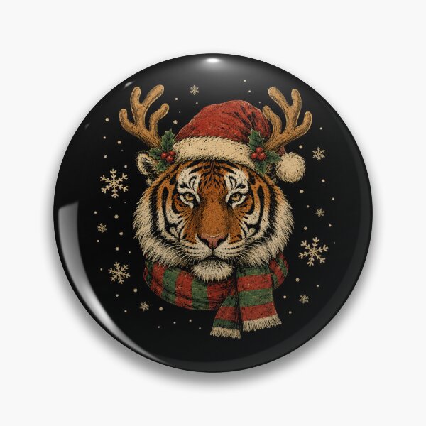 Item preview, Retro Christmas Tiger Wearing Santa Hat And Antlers  designed and sold by Moizento.