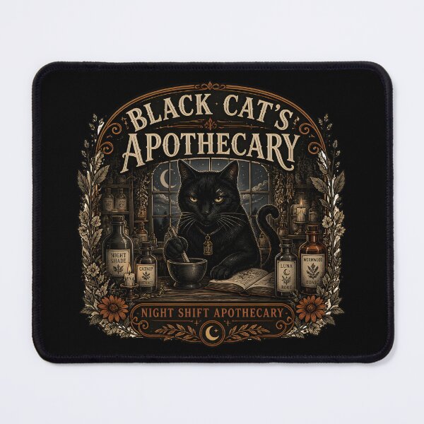 Item preview, Black Cat's Apothecary Night Shift Apothecary Halloween Vintage Apothecary Label designed and sold by RoyesButler.