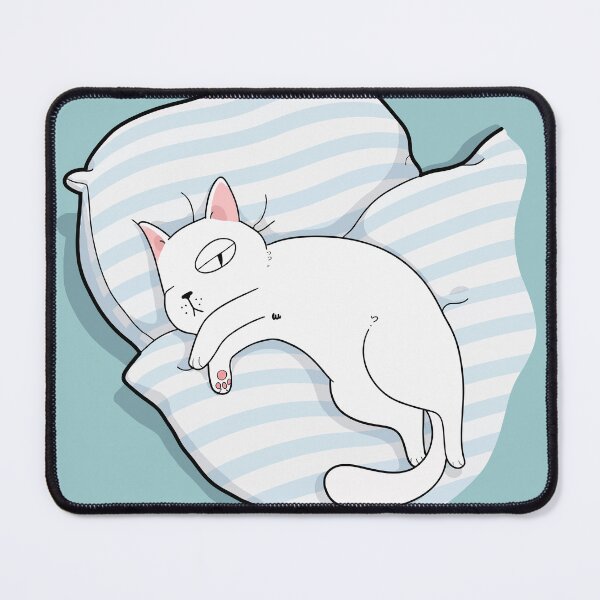 Item preview, Have Fun At Work Funny Smug Sleeping White Cat In Bed Graphic Art designed and sold by The Upside Down.