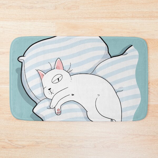 Item preview, Have Fun At Work Funny Smug Sleeping White Cat In Bed Graphic Art designed and sold by The Upside Down.