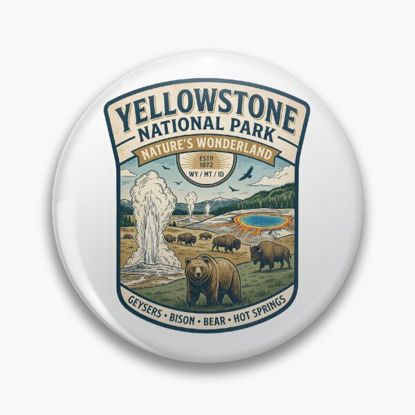 Item preview, Vintage Yellowstone National Park Badge Sunset Hiking Nature Travel Souvenir designed and sold by LittleArij.
