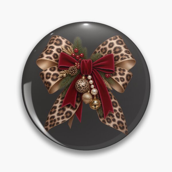 Item preview, Elegant leopard print Christmas bow sticker with burgundy velvet and golden ornaments designed and sold by aleano2026.