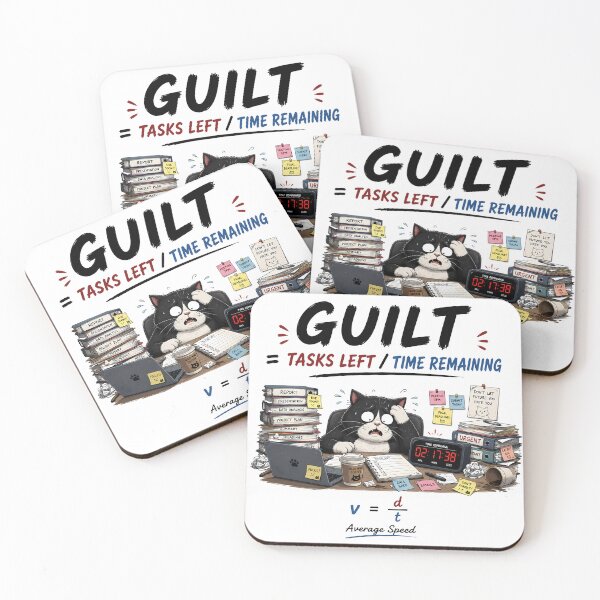 Item preview, GUILT EQUATION | Funny Procrastination Cat Physics Pun designed and sold by ianm1028.