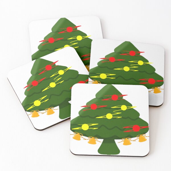 Item preview, Christmas Tree Red Yellow Ornaments Gold Bells designed and sold by MigWhimsy.