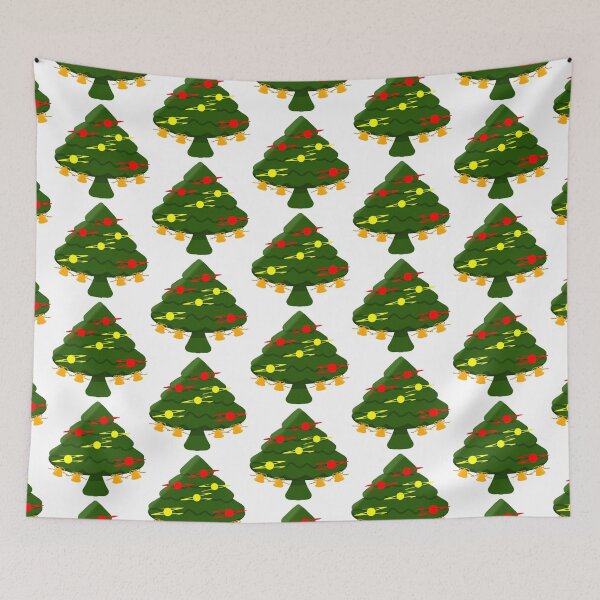 Item preview, Christmas Tree Red Yellow Ornaments Gold Bells designed and sold by MigWhimsy.