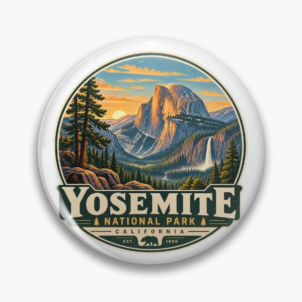Item preview, Vintage Yosemite National Park Half Dome Sunset Waterfall Hiking Badge designed and sold by LittleArij.