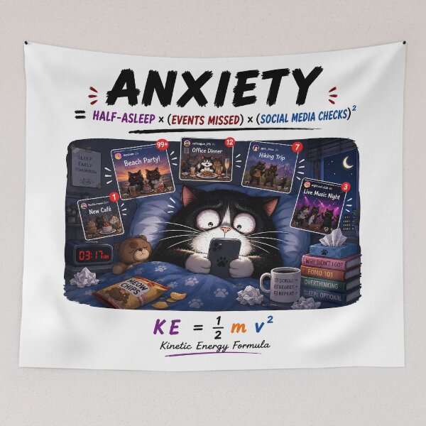 Item preview, THE PHYSICS OF FOMO | Funny Cat Social Media Anxiety Pun designed and sold by ianm1028.