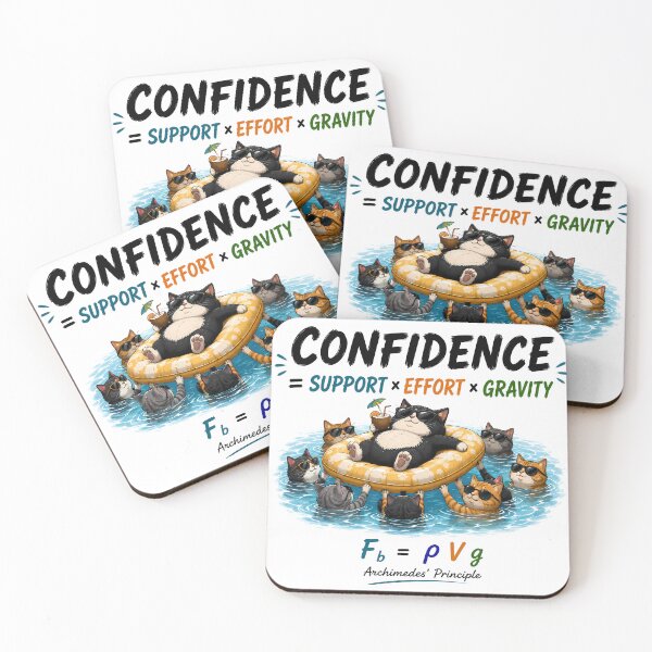 Item preview, BUOYANCY OF CONFIDENCE | Funny Archimedes Cat Physics Pun designed and sold by ianm1028.
