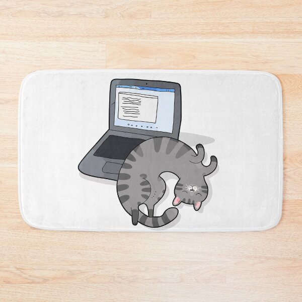 Item preview, Funny Sleeping Grey Cat Next To Laptop Work From Home Graphic Art designed and sold by The Upside Down.