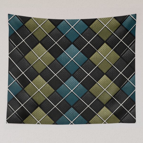 Item preview, Black Teal and Olive Diamond Pattern – Modern Geometric Woven Art Print designed and sold by Kaleidoscope Print.