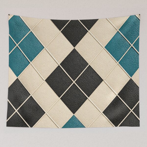 Item preview, Cream Black and Teal Argyle Pattern – Modern Geometric Diamond Art Print designed and sold by Kaleidoscope Print.