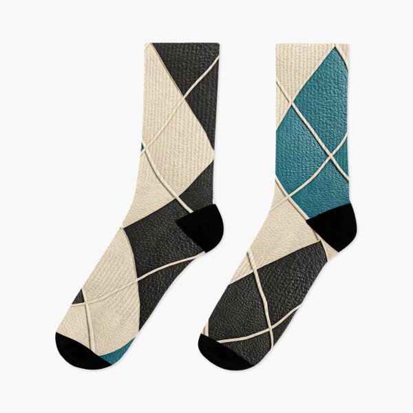 Item preview, Cream Black and Teal Argyle Pattern – Modern Geometric Diamond Art Print designed and sold by Kaleidoscope Print.