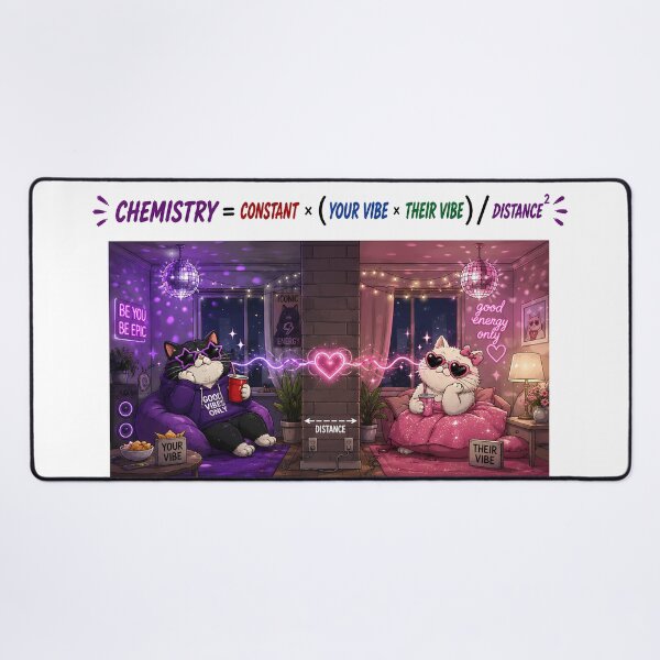 Item preview, CHEMISTRY VIBE | Funny Cat Coulomb's Law Physics Pun designed and sold by ianm1028.