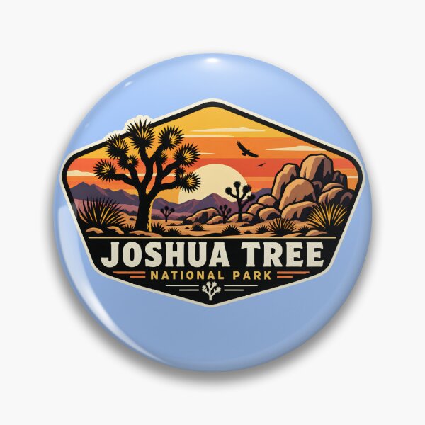 Item preview, Retro Joshua Tree National Park Desert Sunset Vintage Hiking Badge designed and sold by LittleArij.