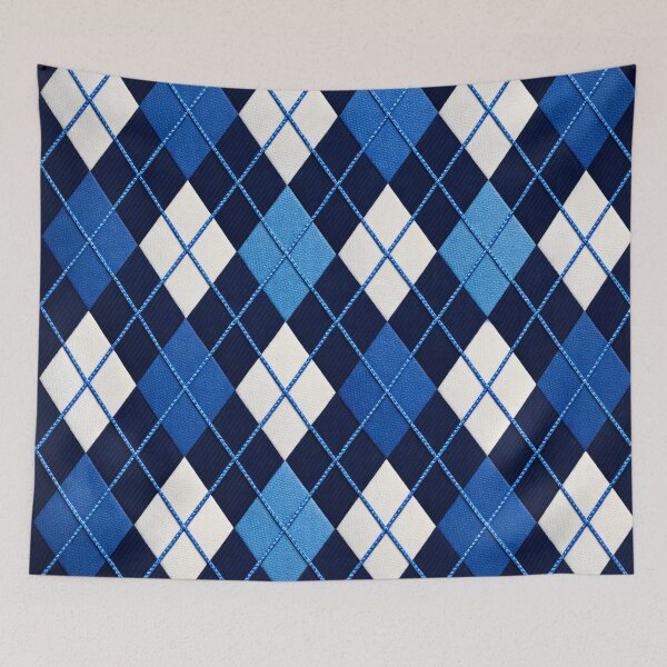 Item preview, Blue Argyle Diamond Pattern – Classic Navy White Geometric Textile Art designed and sold by Kaleidoscope Print.