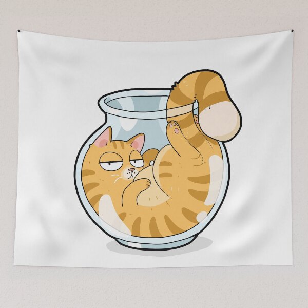 Item preview, Funny Orange Cat In Fishbowl Cats Are Liquid Glass Jar Graphic Art designed and sold by The Upside Down.