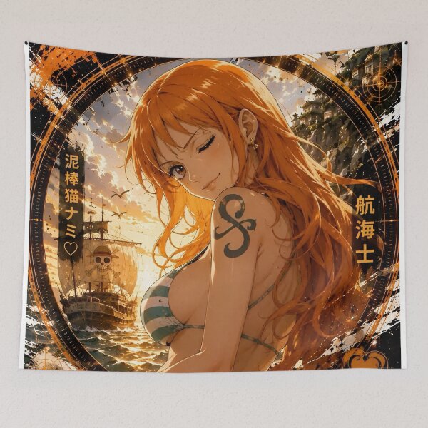 Item preview, Orange-Haired Pirate Queen – Sunset Ocean Anime Adventure Art designed and sold by Dyan4.