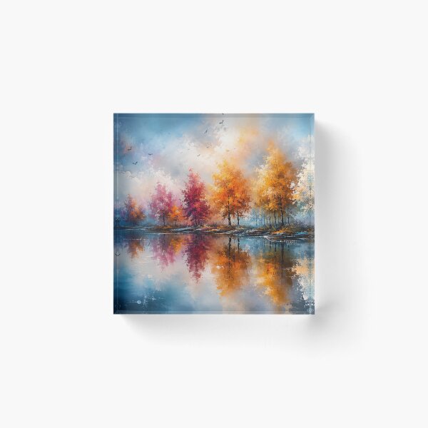 Item preview, Autumn’s Prismatic Mirror - Vibrant Fall Landscape Lake Reflection designed and sold by Joey Santiago.