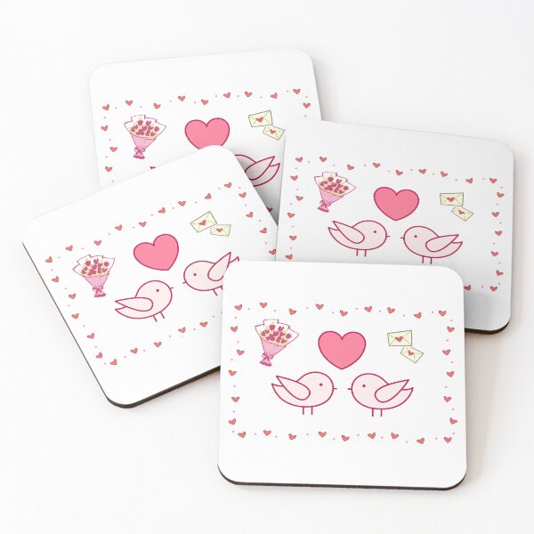 Item preview, Valentine Day Sticker Pack with Cute Pink Lovebirds, Tulip Bouquet, and Heart Border Frame designed and sold by Rehnair.