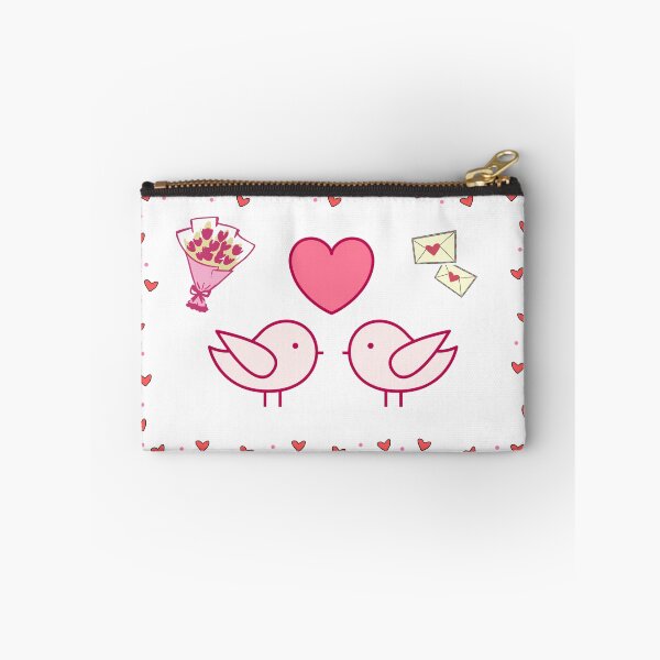 Item preview, Valentine Day Sticker Pack with Cute Pink Lovebirds, Tulip Bouquet, and Heart Border Frame designed and sold by Rehnair.